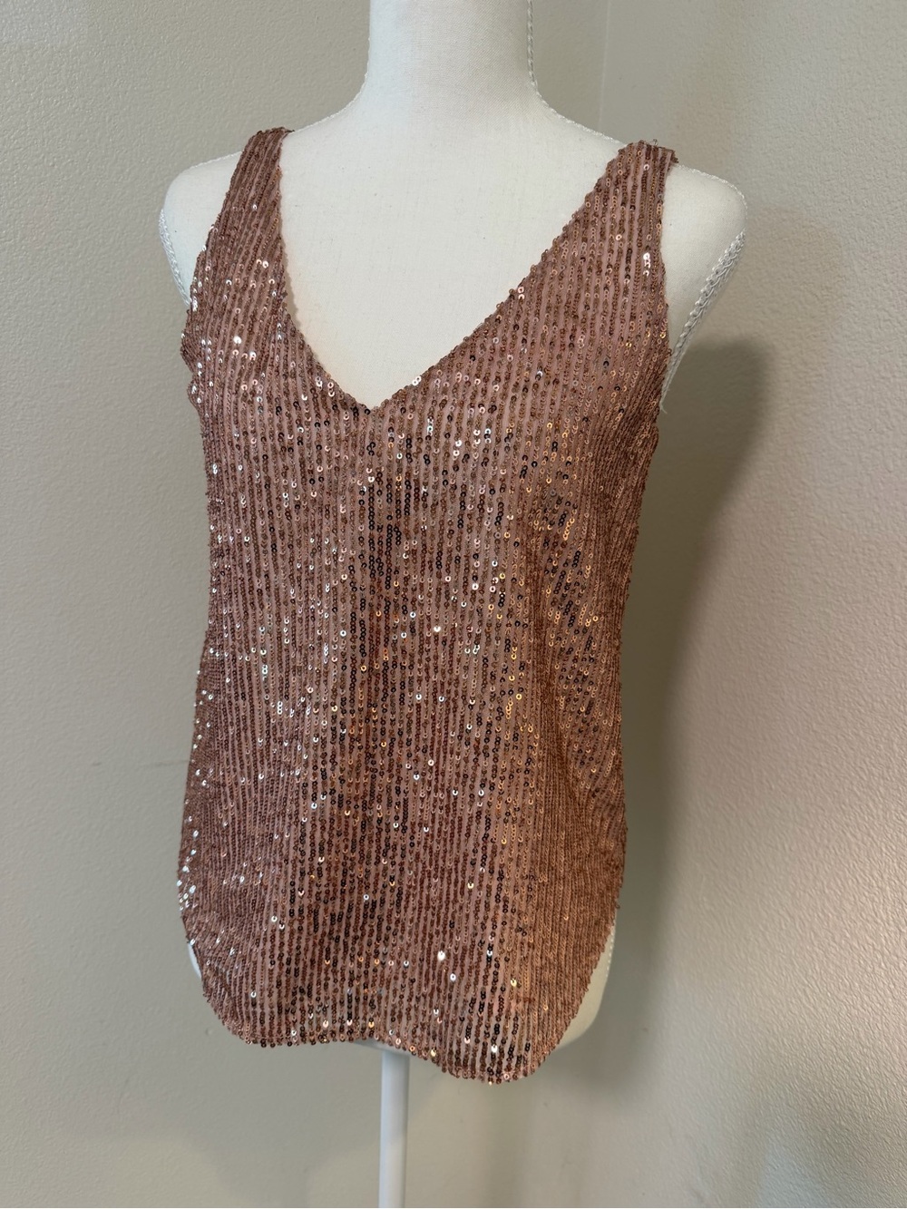 LOFT Rose Pink Sparkle Sequin V-Neck Tank Fun Party Event